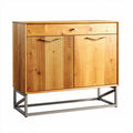 Wooden storage cabinet with metal legs and sliding doors 90 x 40 x 80cm
