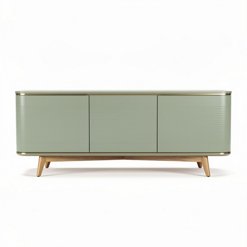 Wooden mid-century modern TV stand in mint green 120 x 40 x 50cm