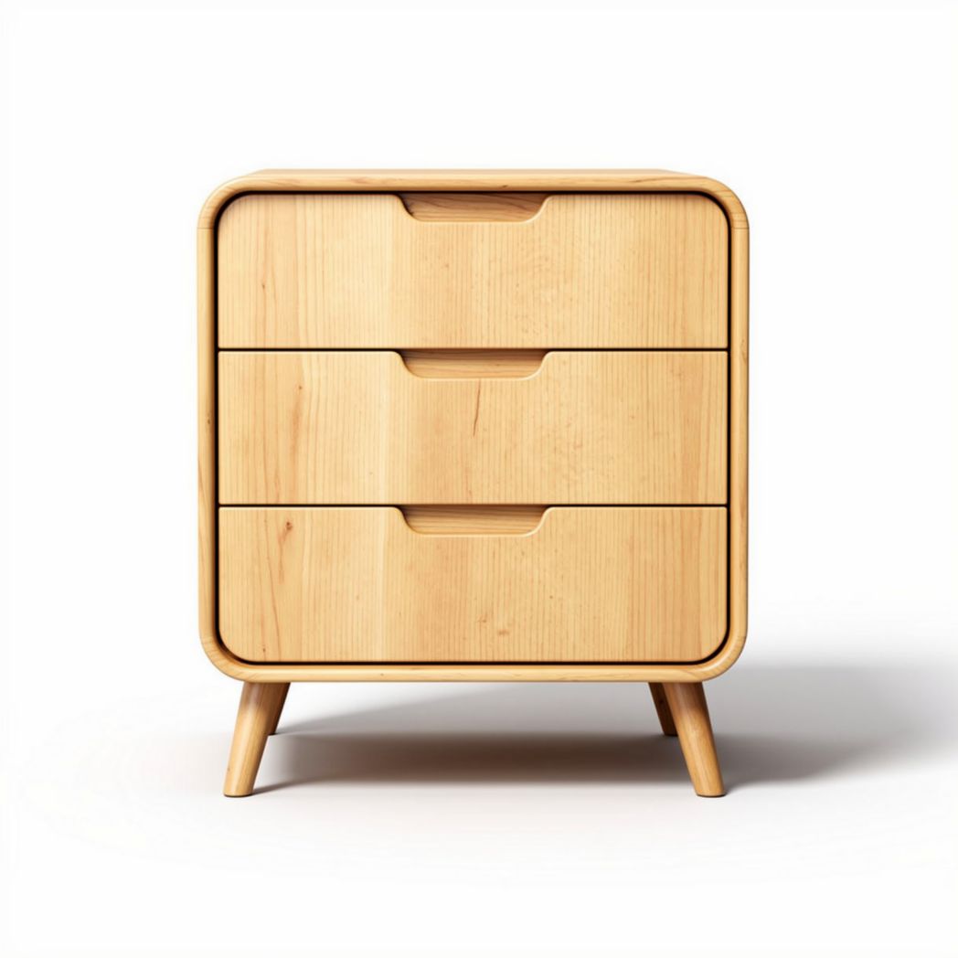 Wooden nightstand with three drawers in natural finish 45 x 40 x 55cm