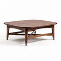 Mid-century modern coffee table in walnut finish with metal accents 90 x 90 x 40cm