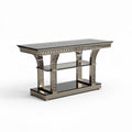 Mirrored console table with glass top and decorative metal accents 150 x 40 x 75cm