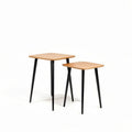 Set of two minimalist nesting tables with wooden top and metal legs 40 x 40 x 45cm