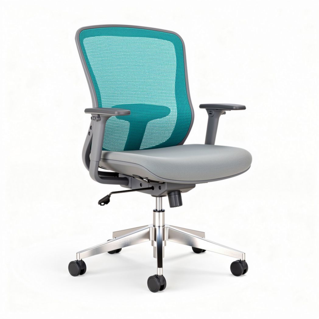 Mesh office chair with adjustable arms and grey seat 60 x 60 x 90cm