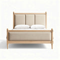 Upholstered bed frame with wooden accents in light beige 200 x 160 x 110cm