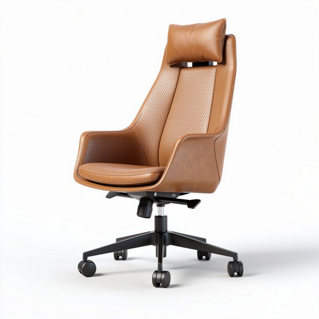 Leather swivel chair with ergonomic design and adjustable headrest 70 x 70 x 120cm