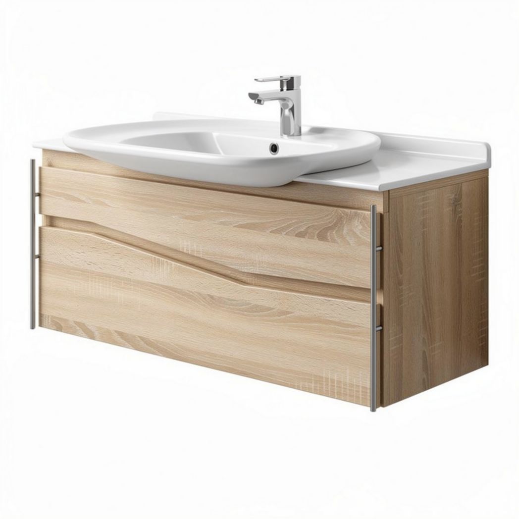 Wooden bathroom vanity with integrated sink and chrome faucet 100 x 50 x 40cm