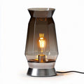 Smoky glass table lamp with metal base and vintage Edison bulb 20 x 20 x 30cm