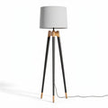 Tripod floor lamp with gray fabric shade and bamboo accents 30 x 30 x 140cm