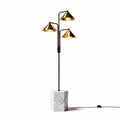 Three-arm floor lamp with gold shade and marble base 30 x 30 x 150cm