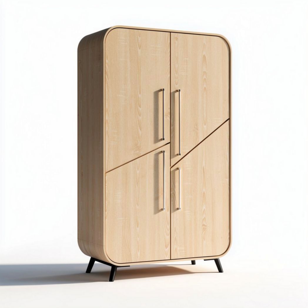 Wooden storage cabinet with four doors and minimalist design 180 x 90 x 40cm