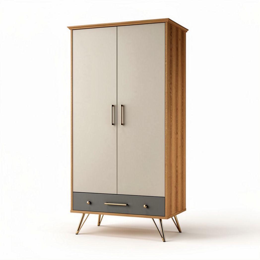 Wooden wardrobe with gray and beige finish suitable for bedroom storage 180 x 90 x 45cm